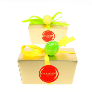 Doosje gevuld met luxe eitjes en paaschocolade
