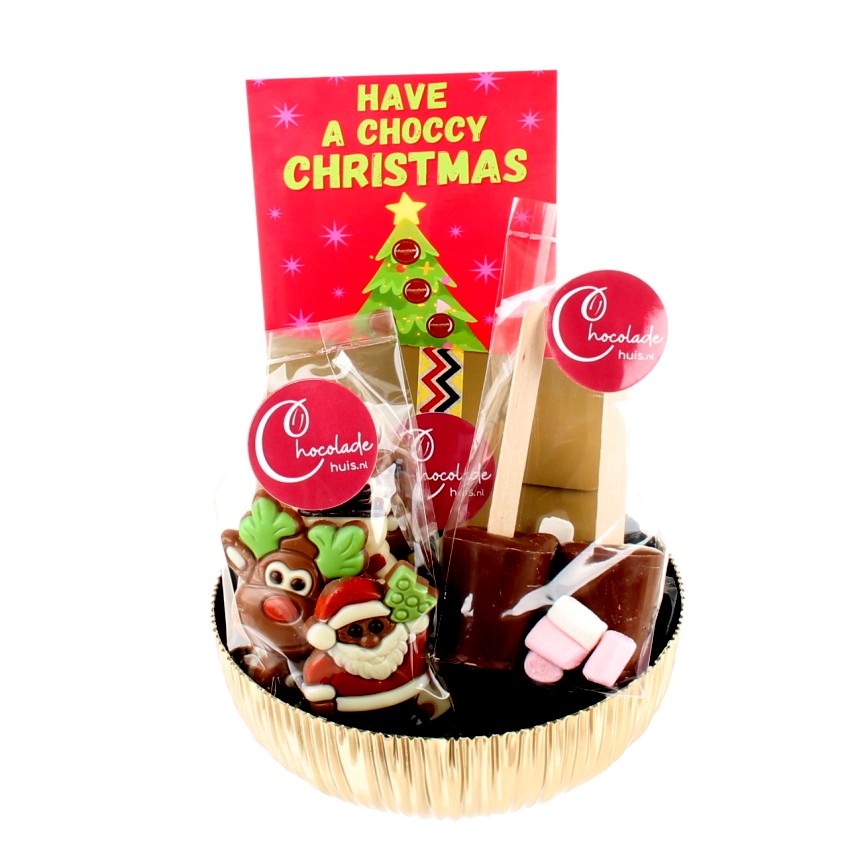 Kerstpakket in gouden schaal