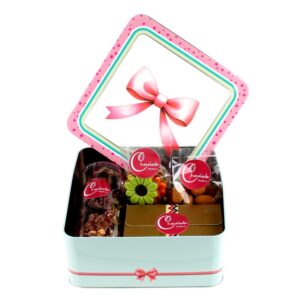 Blik met luxe chocolade