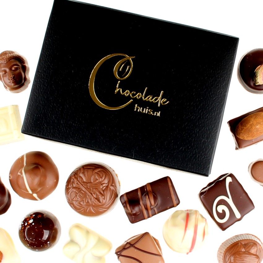 Handgemaakte bonbons 500 gram in zwart doosje