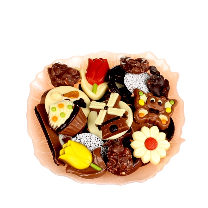 Bloem schaal met chocolade
